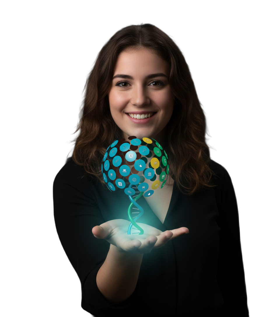 Studentessa di biologia che tiene in mano l'albero delle professioni